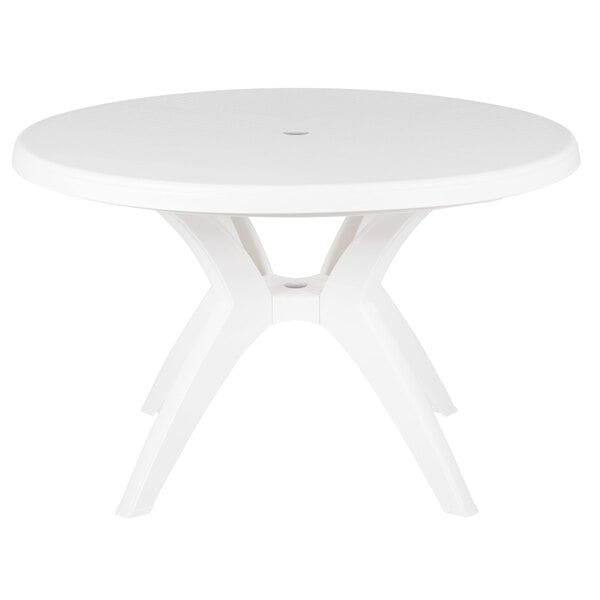 Grosfillex Us526704 Ibiza 46 White, Patio Table With Umbrella Hole Under 100