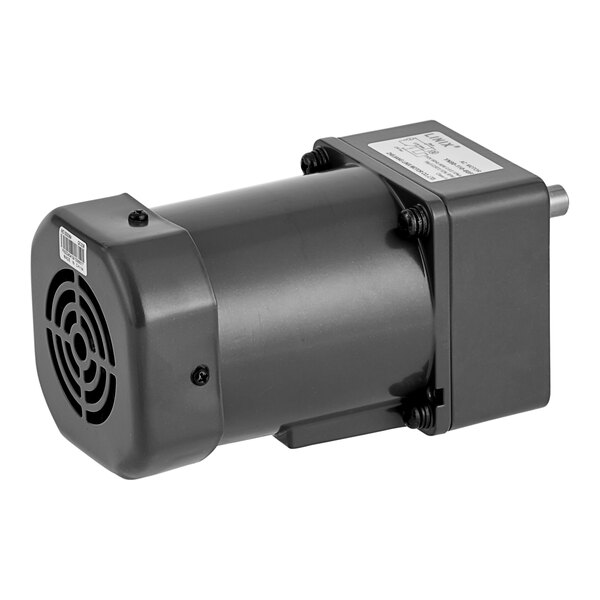A black electric motor with a white label.