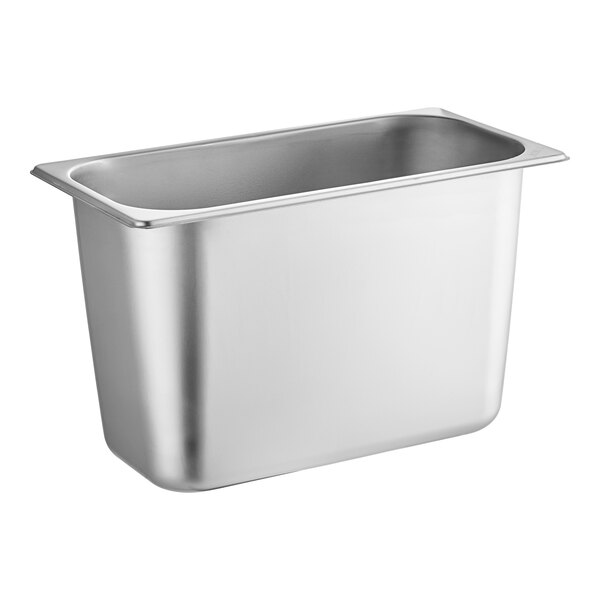 An Avantco stainless steel water pan with a lid.