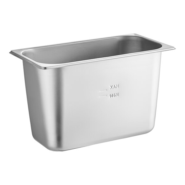 An Avantco stainless steel water pan with a lid.