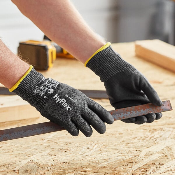 【美品】NICENESS HUGH Ansell HyFlex® 11-543 Black and Gray Knitted Gloves with Black