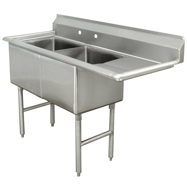 Advance Tabco FC-2-1824-18-X Two Compartment Stainless Steel Commercial Sink with One Drainboard - 62 1/2" - Right Drainboard