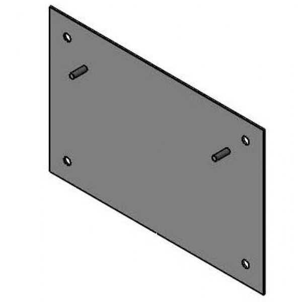A grey rectangular metal plate with screws.