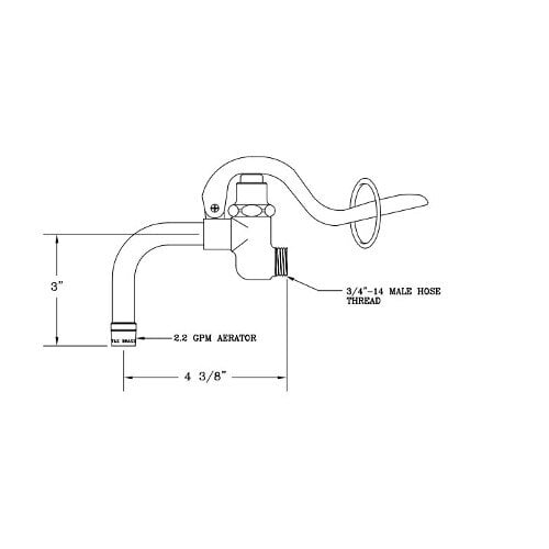 A diagram of a T&S squeeze valve with bent nozzle and aerator attached to a faucet hose.
