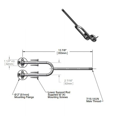 A diagram of the T&S lower support rod assembly with a hook on each end.