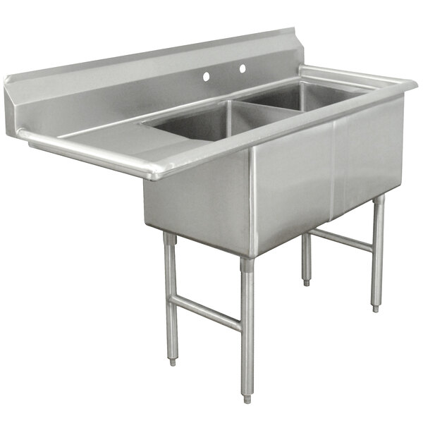 Advance Tabco FC-2-1824-24 Two Compartment Stainless Steel Commercial Sink with One Drainboard - 62 1/2"