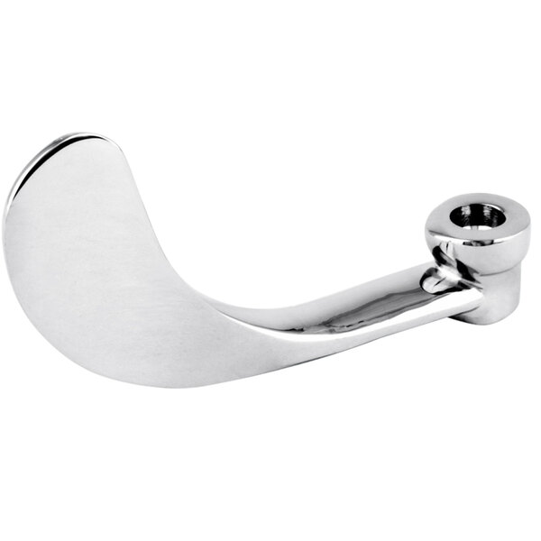 A chrome T&S decorative wrist action handle with a curved shape.