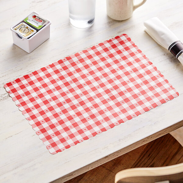 Choice 10" x 14" Red Gingham Colored Paper Placemat 1000/Case