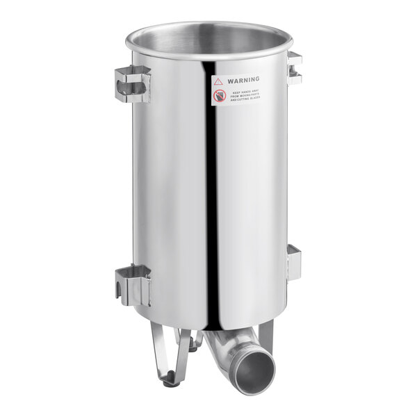 A stainless steel canister designed for 20 lb. sausage stuffers.