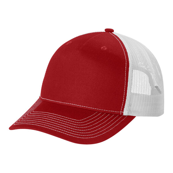 Port Authority C405 Customizable Flame Red / White 5-Panel Trucker