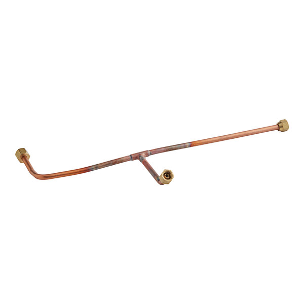 A copper pipe with a long handle and a couple of valves.