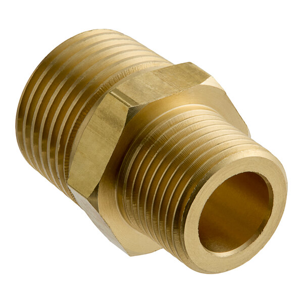 A brass Estella Caffe gas fitting with a nut.
