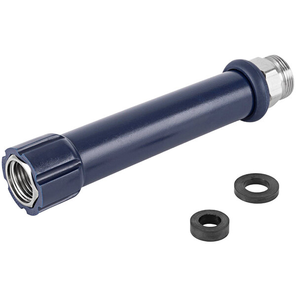 A blue T&S grip assembly with black rubber rings on the end.