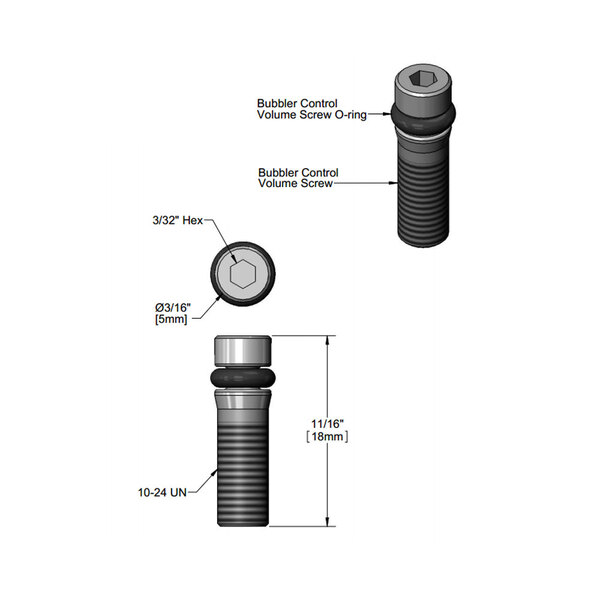A diagram of a T&S Bubbler Volume Control screw and O-ring.