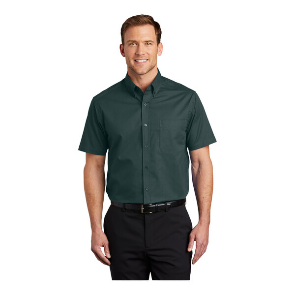 solid green dress shirt Non-Iron Cotton Solid Dress Shirt With Contrast Trim main image 1