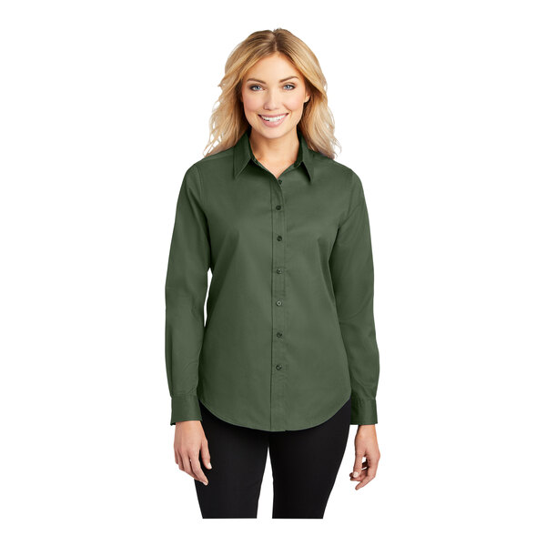 Port Authority L608 Ladies Long Sleeve Easy Care Shirt Clover Green L Port Authority L608 Ladies Long Sleeve Easy Care Shirt Clover Green L