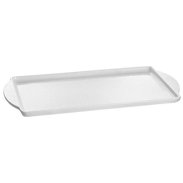 A white rectangular Tablecraft tray with a handle.