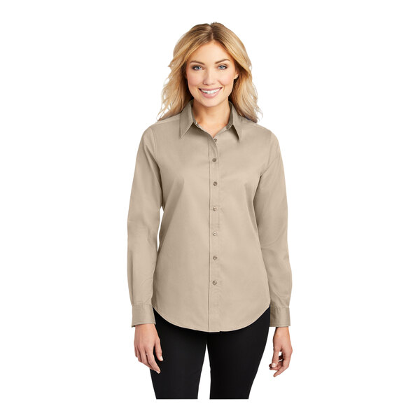 Port Authority L608 Ladies Long Sleeve Easy Care Shirt - Stone - 3XL