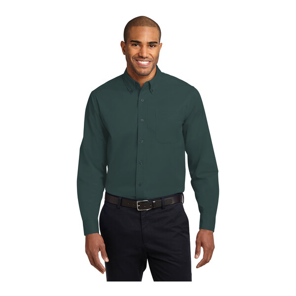 dark green long sleeve dress shirt Port Authority S608 Easy Care Manfinity
