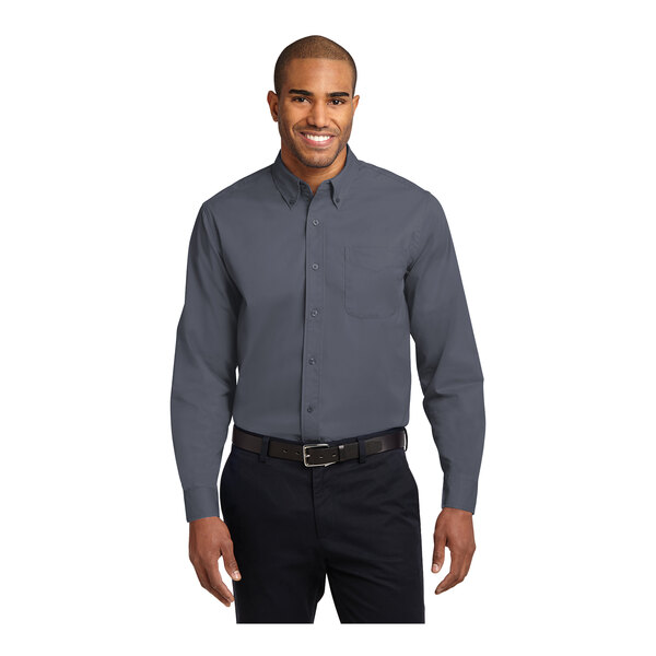 steel grey dress shirt Charcoal Twill Natural Stretch Cotton Dress Shirt 17