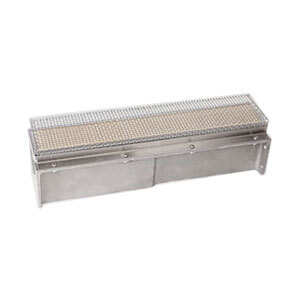 A stainless steel rectangular metal box with a mesh top for an Optimal Automatics mini Autodoner burner.