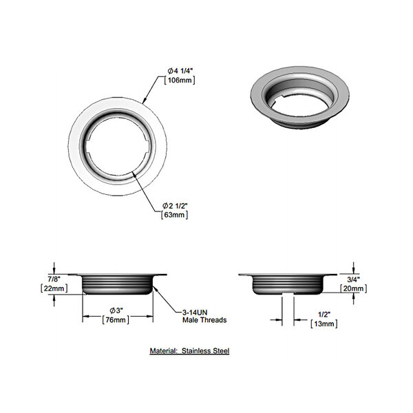 T&S 015306-45 3" Stainless Steel Flanged Waste Drain Face