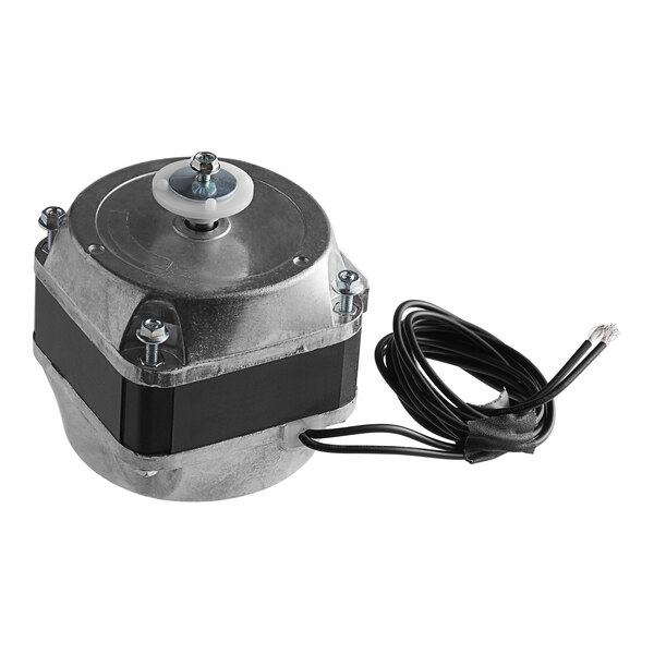 An Avantco condenser fan motor with a black cord and wires.