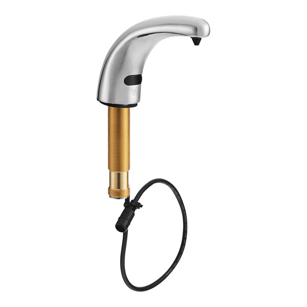 A close-up of a Waterloo round chrome soap dispenser with a foam spout.