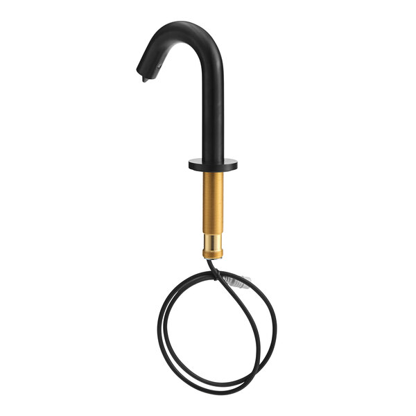 A matte black Waterloo automatic deck mounted soap dispenser.