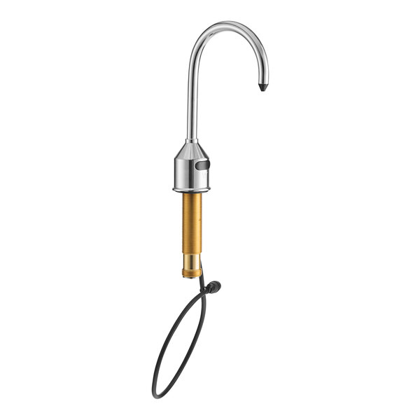 A Waterloo chrome automatic soap dispenser with a foam spout on a counter.