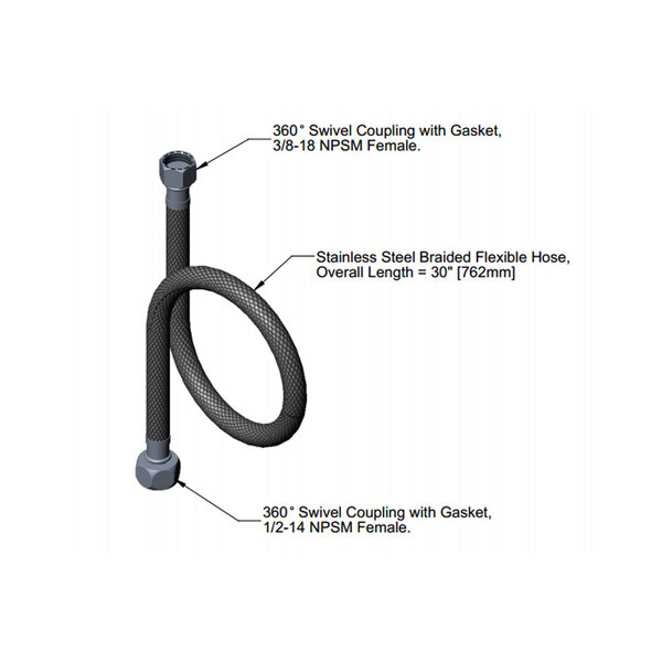 T&S 01632545 Flex Hose Connector with 1/2" NPSM and 3/8" NPSM Female