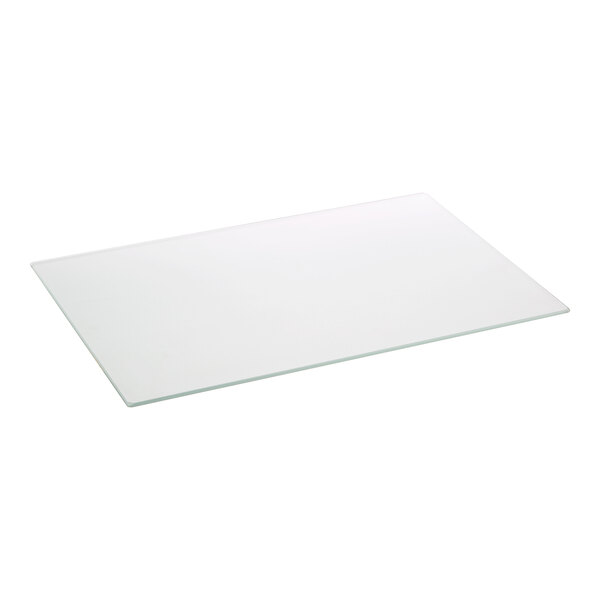 A white rectangular glass shelf with black edges.