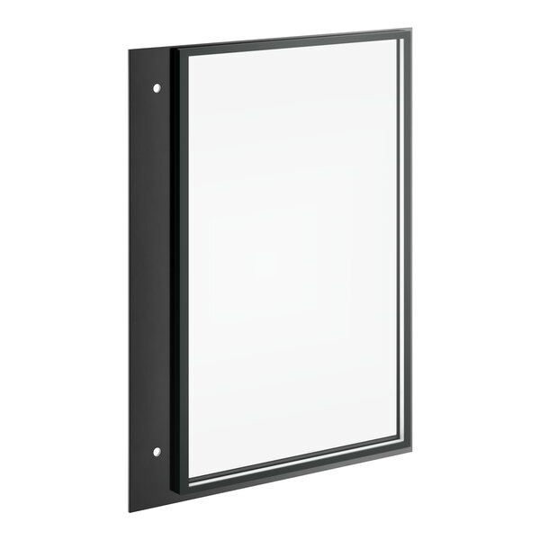 A black rectangular glass panel with a white background.