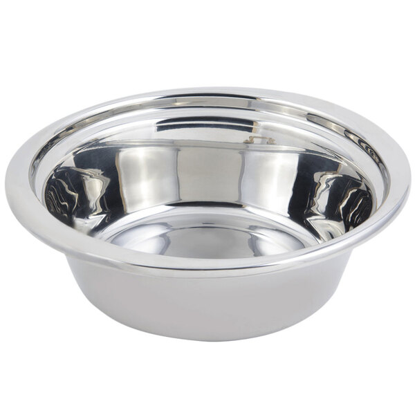 A stainless steel Bon Chef casserole food pan with a silver rim.
