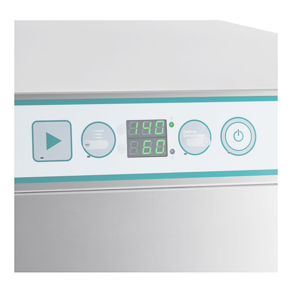 The digital display on a Noble Warewashing door-type dishwasher with numbers.