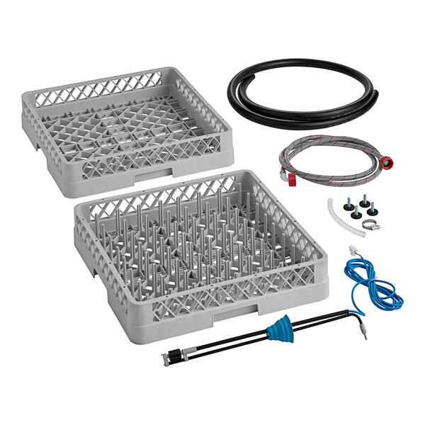 The plastic basket for a Noble Warewashing undercounter dishwasher.