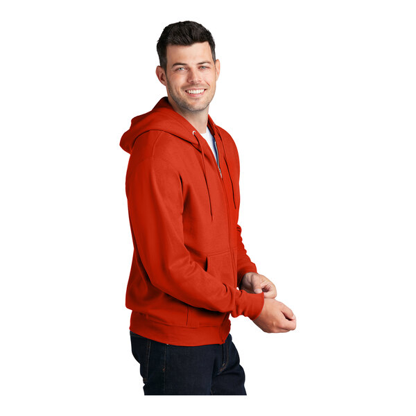 Port & Company Men's Classic Full-Zip Hooded Sweatshirt (PC78ZH) - NEON Orange, 3XL, 50/50 Cotton-Poly Fleece