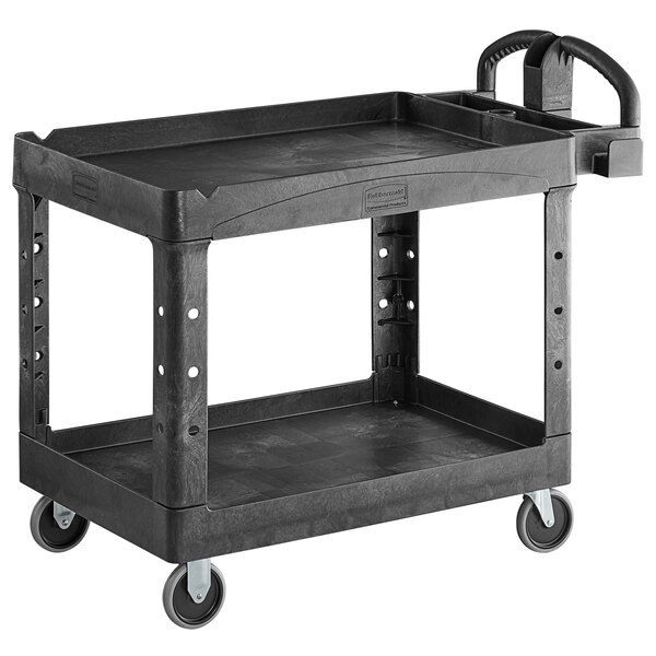 Rubbermaid Black 2 Shelf Utility Cart w/ Ergonomic Handle