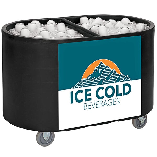 A black IRP Texas Tanker ice bin with white containers in ice.