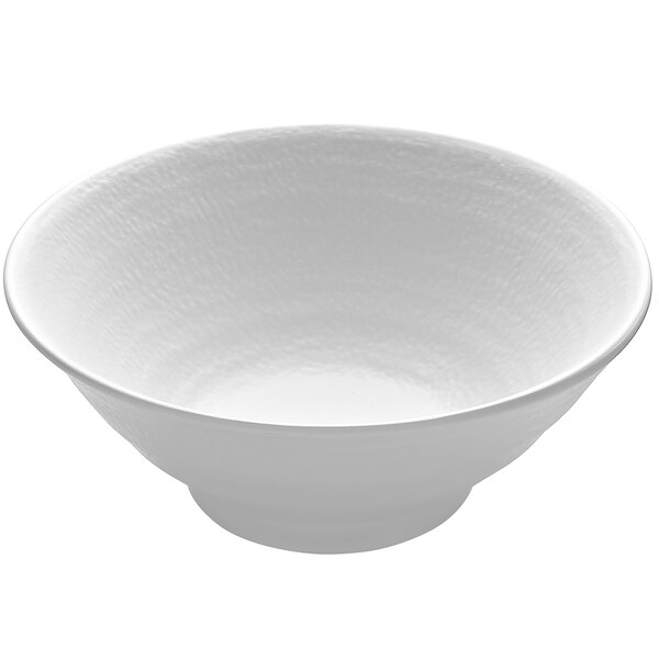 A white Elite Global Solutions melamine bowl with a textured surface and a white rim.