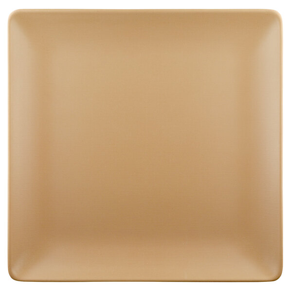 A square beige Elite Global Solutions paper plate.
