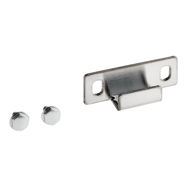 A stainless steel Avantco handle hook with screws.