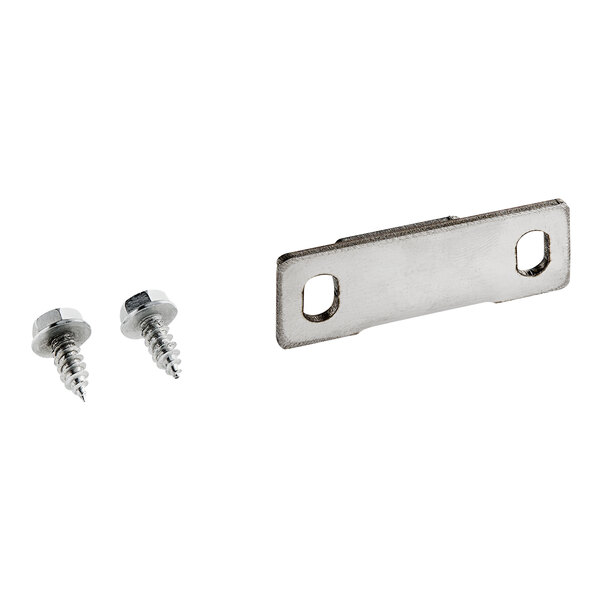 A stainless steel handle hook with screws.