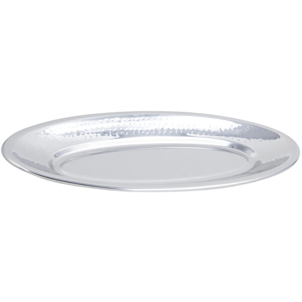 A Bon Chef stainless steel fish platter with a hammered finish.