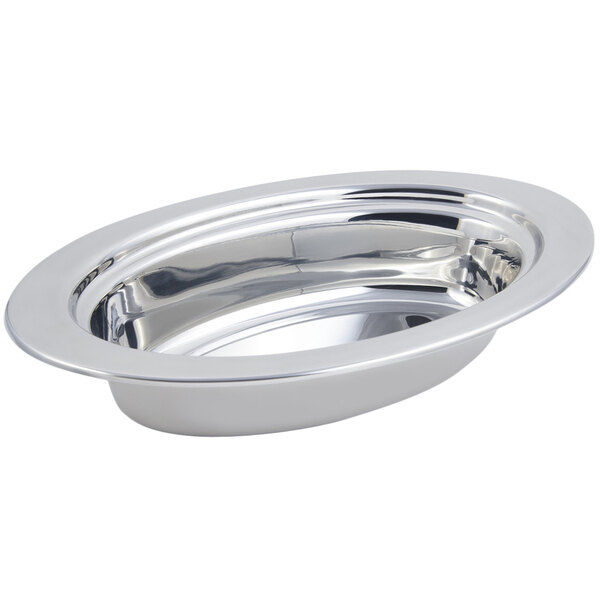 A stainless steel Bon Chef oval food pan.