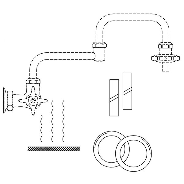 A diagram of a T&S water faucet with heat resistant swivel sleeves and O-rings.