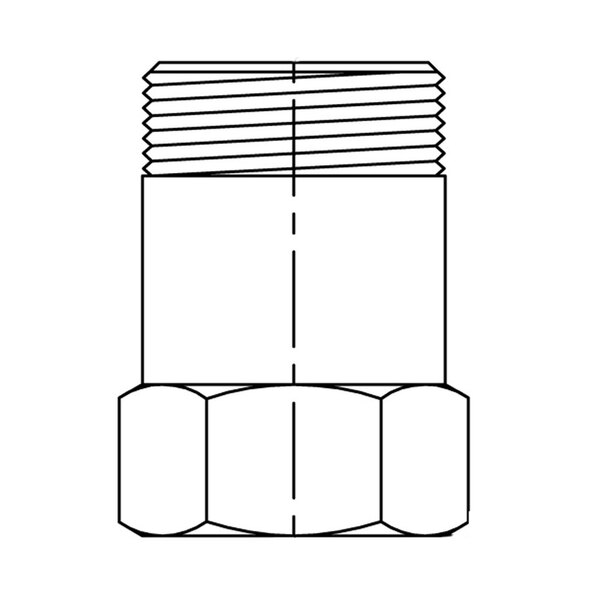 A black and white drawing of a T&S swivel adapter with a nut on the end of a threaded connection.