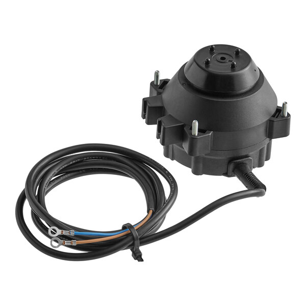 A black condenser fan motor with attached wiring for select Avantco AU and AWT Series units.