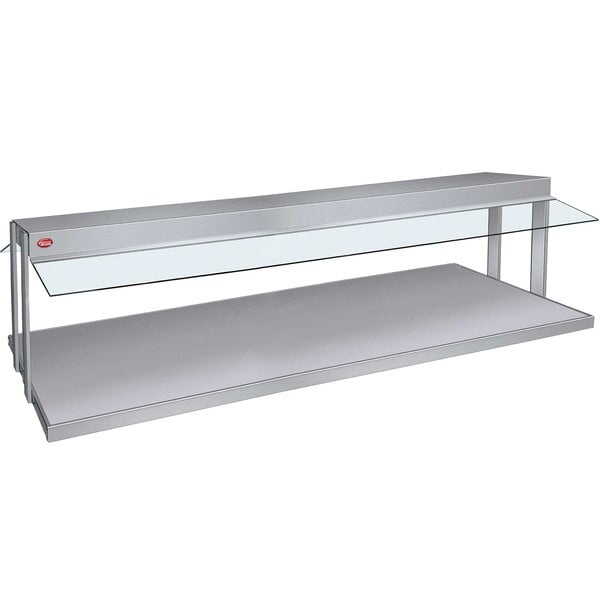 A stainless steel Hatco countertop buffet warmer with glass shelves.