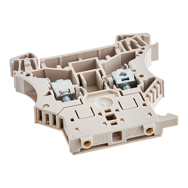 A white plastic Noble Warewashing 1-way terminal fuse holder with screws.